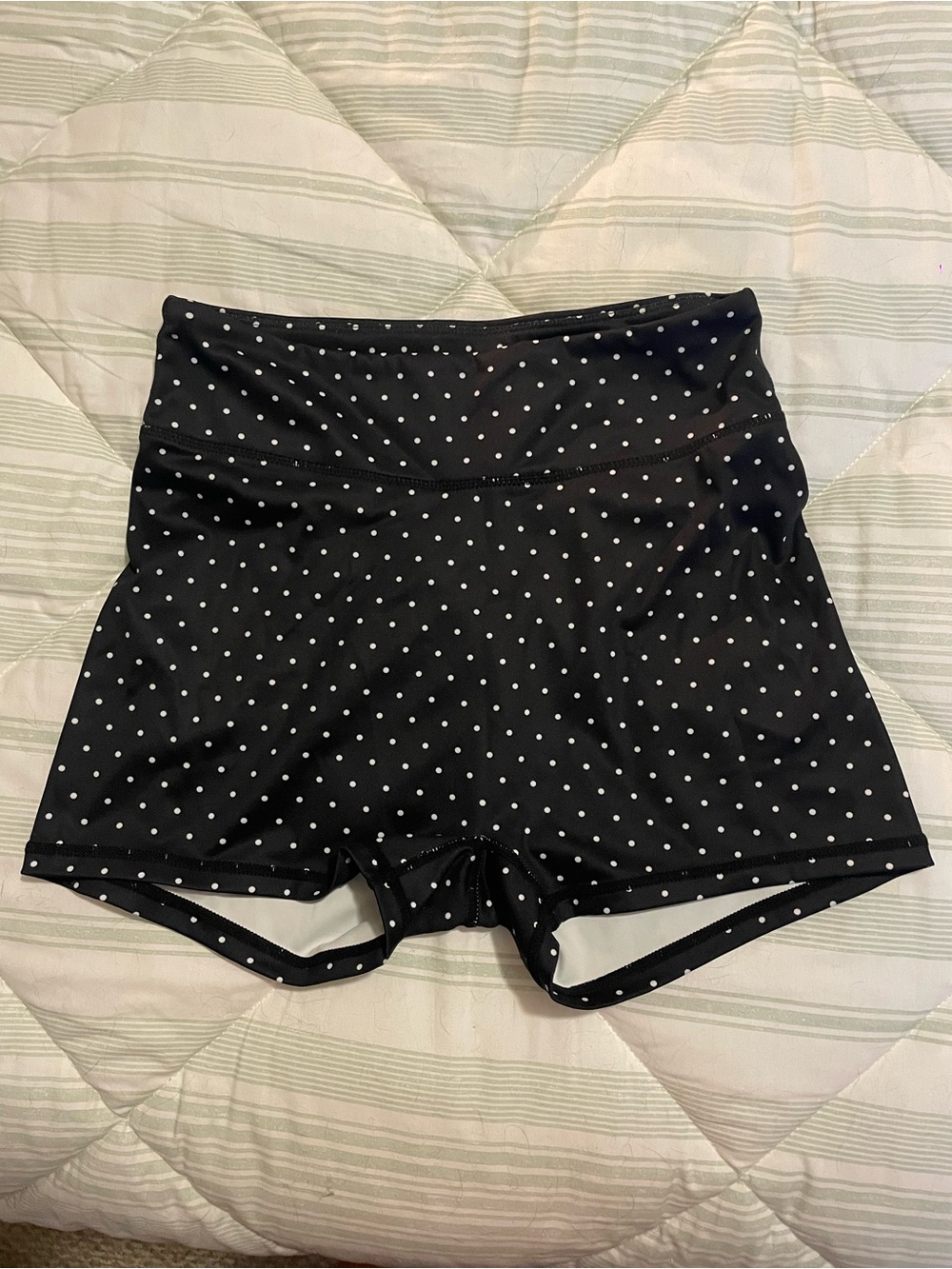High-Waist Black Polka Dot Women’s Active Shorts